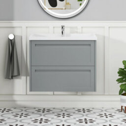 Royal Bathrooms Elmore 700mm Wall Hung 2 Drawer Bathroom Vanity Unit With Traditional Ceramic Basin Sink - Matt Pebble Grey - thumbnail 3