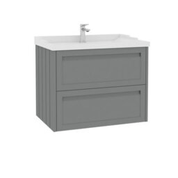 Royal Bathrooms Elmore 700mm Wall Hung 2 Drawer Bathroom Vanity Unit With Traditional Ceramic Basin Sink - Matt Pebble Grey - thumbnail 6