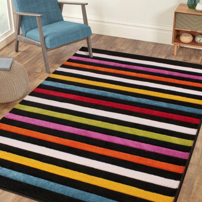 Multicolored Easy To Clean Striped Modern Rug For Living Room, Bedroom, Dining Room - 160Cm X 230Cm