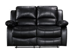 Manual Recliner Sofa In Black Faux Leather Fabric 2 Seater Sofa - thumbnail 3