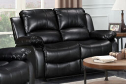 Manual Recliner Sofa In Black Faux Leather Fabric 2 Seater Sofa - thumbnail 1
