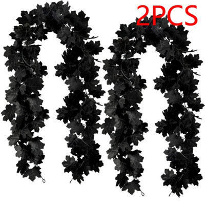Sepikey 2Pcs Black Maple Leaf Garland Halloween Artificial Fall Leave Vines For Haunted House Mantel Wall Door Halloween Party Decoration - image 1