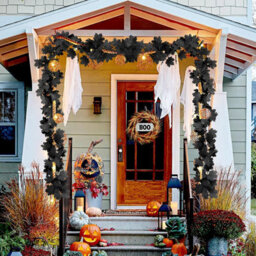 Sepikey 2Pcs Black Maple Leaf Garland Halloween Artificial Fall Leave Vines For Haunted House Mantel Wall Door Halloween Party Decoration - thumbnail 3