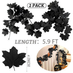 Sepikey 2Pcs Black Maple Leaf Garland Halloween Artificial Fall Leave Vines For Haunted House Mantel Wall Door Halloween Party Decoration - thumbnail 6