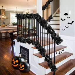 Sepikey 2Pcs Black Maple Leaf Garland Halloween Artificial Fall Leave Vines For Haunted House Mantel Wall Door Halloween Party Decoration - thumbnail 2