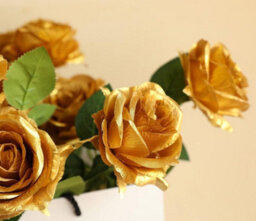 12 Artificial Rose Flowers, 21 Inches, Single Stem, Fake Silk Flowers, Realistic Artificial Bouquet For Wedding Decoration, Gold - thumbnail 2