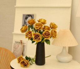 12 Artificial Rose Flowers, 21 Inches, Single Stem, Fake Silk Flowers, Realistic Artificial Bouquet For Wedding Decoration, Gold - thumbnail 4