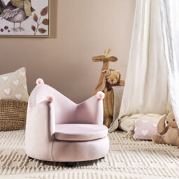 Wyld And Coco Crown-Shaped Velvet Armchair For Kids In Pastel Pink - W50 X D44 X H47Cm - thumbnail 2