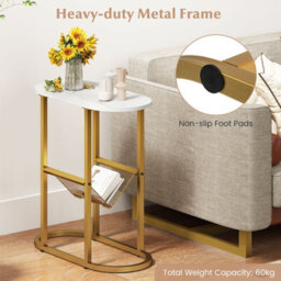 Gainoom 2-Tier Oval End Table Narrow Side Table Set Of 2 W/magazine Holder-White - thumbnail 6