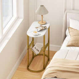 Gainoom 2-Tier Oval End Table Narrow Side Table Set Of 2 W/magazine Holder-White - thumbnail 3