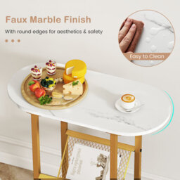 Gainoom 2-Tier Oval End Table Narrow Side Table Set Of 2 W/magazine Holder-White - thumbnail 4
