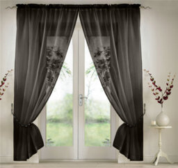 Luxury Living Elegant Plain Voile Curtain Panels Pair With Free Tie Backs Black - thumbnail 1