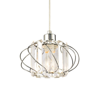 Happy Homewares Modern Pendant Lamp Shade With Clear Acrylic Rectangular Prims And Chrome Frame - image 1