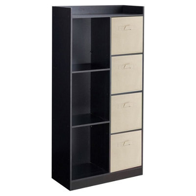 Urbn-Living Urbnliving Height 128Cm Wooden Black 7 Cube Bookcase With Beige Drawers Tall Shelving Display Storage Unit Cabinet - image 1