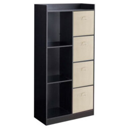 Urbn-Living Urbnliving Height 128Cm Wooden Black 7 Cube Bookcase With Beige Drawers Tall Shelving Display Storage Unit Cabinet - thumbnail 1