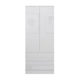 Fwstyle White Gloss 2 Door Wardrobe With 2 Drawers Scratch Resistant - thumbnail 3
