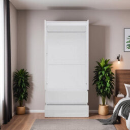Fwstyle White Gloss 2 Door Wardrobe With 2 Drawers Scratch Resistant - thumbnail 2