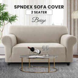 Ameha Spandex Sofa Cover Elasticated Bottom Luxury Living Room Beige 2 Seater 140 X 180 Cm Stretch Sofa Pet Protector