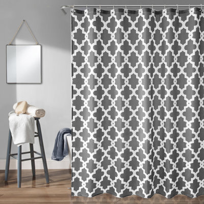 Neel Blue Trellis Grey Polyester Shower Curtain, Water-Resistant Bathroom Curtain With 12 Hooks - 180X200Cm - image 1