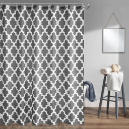 Neel Blue Trellis Grey Polyester Shower Curtain, Water-Resistant Bathroom Curtain With 12 Hooks - 180X200Cm - thumbnail 8
