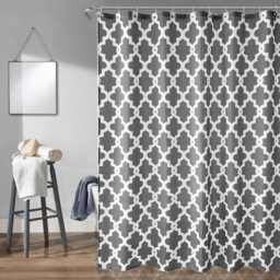Neel Blue Trellis Grey Polyester Shower Curtain, Water-Resistant Bathroom Curtain With 12 Hooks - 180X200Cm