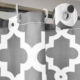 Neel Blue Trellis Grey Polyester Shower Curtain, Water-Resistant Bathroom Curtain With 12 Hooks - 180X200Cm - thumbnail 6
