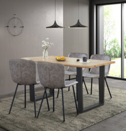 Hallowood Furniture Cullompton Large Dining Table (1.6M) With 4 Taupe Leather Effect Chairs