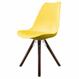 Fusion Living Soho Yellow Plastic Dining Chair With Pyramid Dark Wood Legs