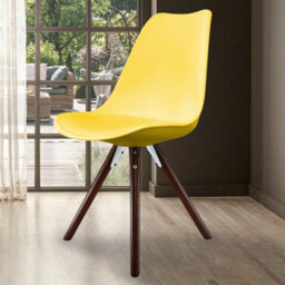 Fusion Living Soho Yellow Plastic Dining Chair With Pyramid Dark Wood Legs - thumbnail 2