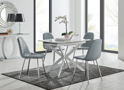 Furniturebox Uk Lira 100 Extending Dining Table And 4 Grey Corona Silver Leg Chairs - image 1