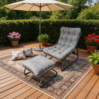 Birchtree Sun Lounger Garden Reclining Lounge Chair With Footstool Balcony Camping Relax - image 1