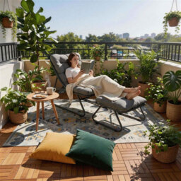 Birchtree Sun Lounger Garden Reclining Lounge Chair With Footstool Balcony Camping Relax - thumbnail 3