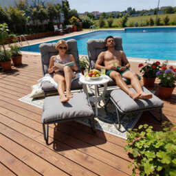Birchtree Sun Lounger Garden Reclining Lounge Chair With Footstool Balcony Camping Relax - thumbnail 2