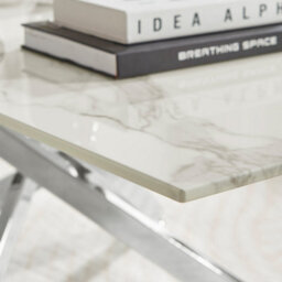 Furniturebox Uk Leonardo Coffee Table With White Glass Marble Effect Top And Silver Legs - thumbnail 3