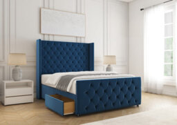 Bsspoke Florida Divan Bed Set Blue Plush Velvet With 54Inch Headboard & Footboard 2 Drawers Footend & Mattress In All Sizes - thumbnail 1