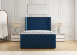 Bsspoke Florida Divan Bed Set Blue Plush Velvet With 54Inch Headboard & Footboard 2 Drawers Footend & Mattress In All Sizes - thumbnail 2