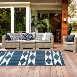 Relsy Large Garden Outdoor Rug For Patio, Royal Blue & White Diamond Waterproof Garden Rug 160 X 230Cm - thumbnail 7