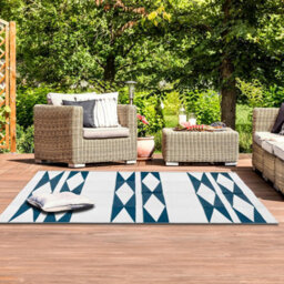 Relsy Large Garden Outdoor Rug For Patio, Royal Blue & White Diamond Waterproof Garden Rug 160 X 230Cm - thumbnail 3