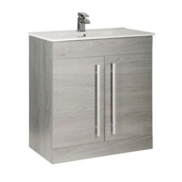 Clifton Bathroom 2-Door Floor Standing Vanity Unit With Ceramic Basin 800mm Wide - Silver Oak  - Brassware Not Included