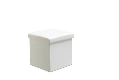 Faux Leather Storage Ottoman Storage Box With Lid Foldable - 38X38X38Cm Square White
