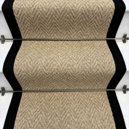 RainbowHome Andes Beige Herringbone Stair Runner With Black Cotton Border 65 X 700Cm - thumbnail 2