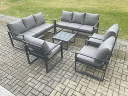 Fimous Aluminium Outdoor Garden Furniture Set Patio Lounge Sofa With Square Coffee Table 3 Armchairs Dark Grey - thumbnail 2