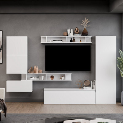 Decorotika Vigo Moduler Modern Tv Unit Wall Mount High Gloss White - image 1