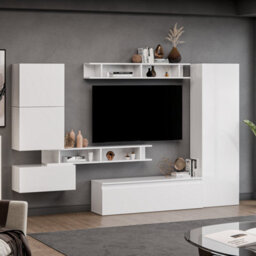 Decorotika Vigo Moduler Modern Tv Unit Wall Mount High Gloss White - thumbnail 3