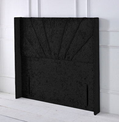 "Adore Designs Alexander Winged Crushed Velvet 6Ft Super King 50"" Floor Standing Headboard - Black"