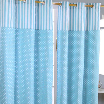 Homescapes Polka Dots Blue Ready Made Eyelet Curtain Pair, 117 X 137 Cm Drop