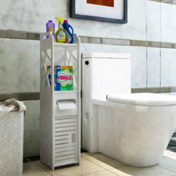 Freestanding White Wooden Bathroom Cabinet  Storage Cupboard With Shelves - thumbnail 2