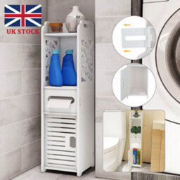 Freestanding White Wooden Bathroom Cabinet  Storage Cupboard With Shelves