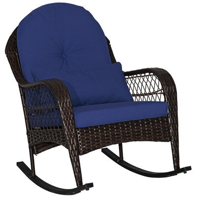 Costway Outdoor Wicker Rocking Chair Patio Rattan Rocker W/ Cushions Navy - image 1