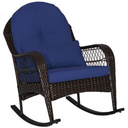 Costway Outdoor Wicker Rocking Chair Patio Rattan Rocker W/ Cushions Navy - thumbnail 1